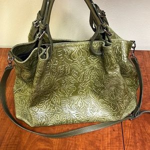 Isadora embroidered olive green purse